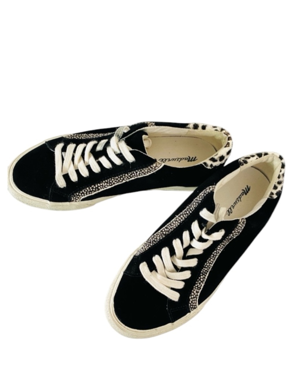 MADEWELL Sidewalk Sneakers Sz 7.5 Low Top Black Suede Spotted Calf Hair Leather